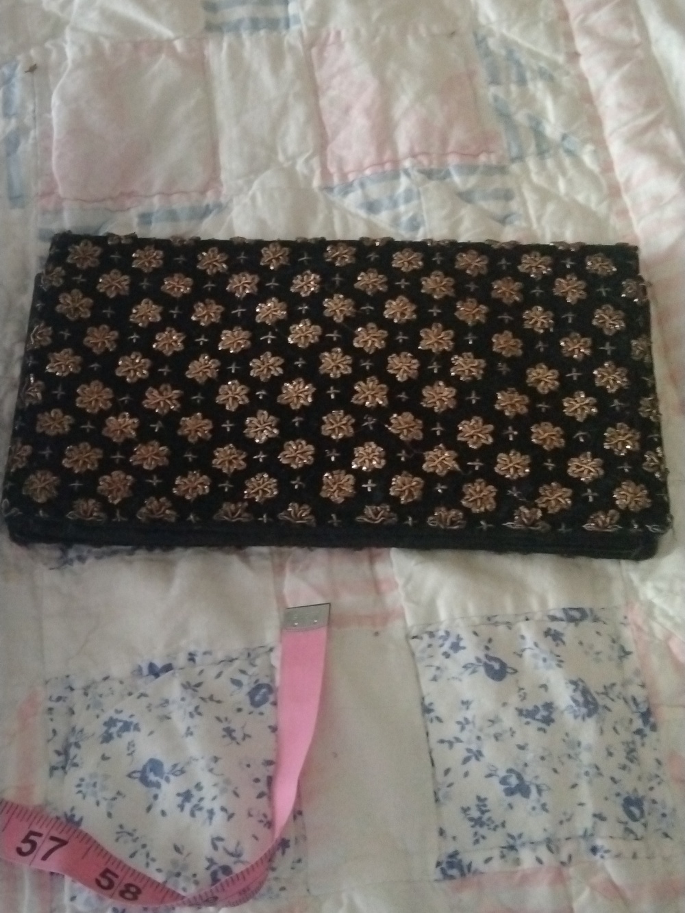 1940s Embroidered Peacock Evening Clutch - Black And Gold From India - Picture 6 of 8